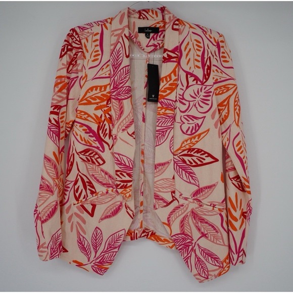 Lulus Jackets & Blazers - Lulus Blazer Womens Small Linen Blend Floral Leaf Print Open Front Jacket NEW